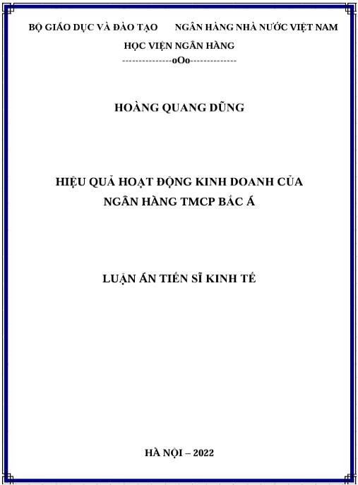 Luận án Hiệu quả hoạt động kinh doanh của Ngân hàng TMCP Bắc Á