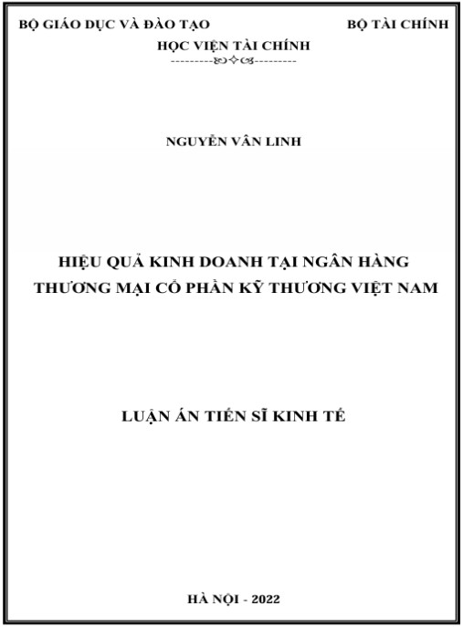 Luận án Hiệu quả kinh doanh tại Ngân hàng thương mại cổ phần Kỹ thương Việt Nam