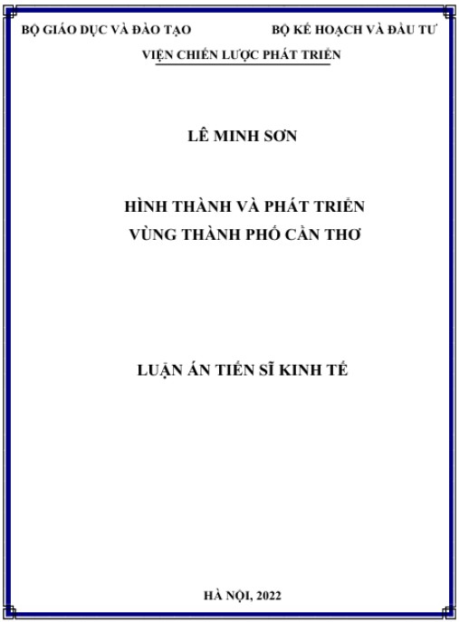 Luận án Hình thành và phát triển vùng thành phố Cần Thơ