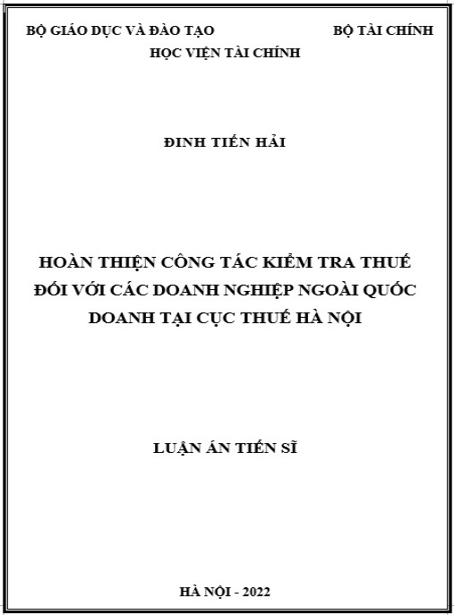 Luận án Hoàn thiện công tác kiểm tra thuế đối với doanh nghiệp ngoài quốc doanh tại Cục thuế Hà Nội