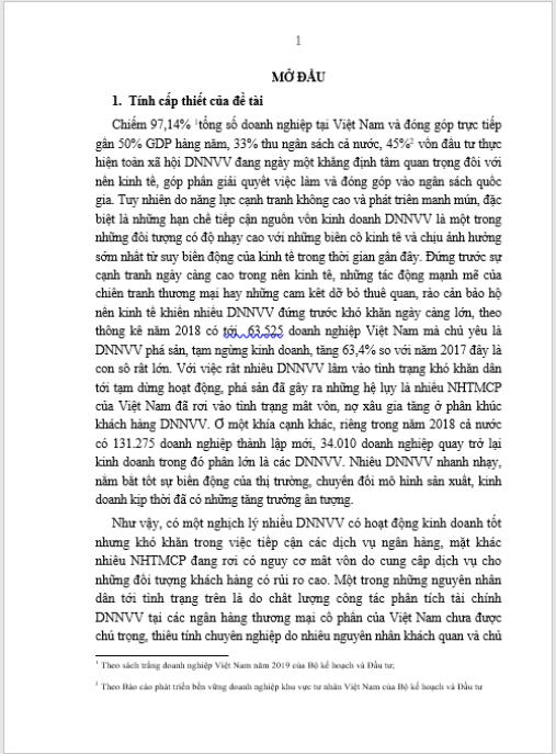 Luận án Hoàn thiện phương pháp và quy trình phân tích tài chính doanh nghiệp nhỏ và vừa tại các ngân hàng thương mại cổ phần của Việt Nam