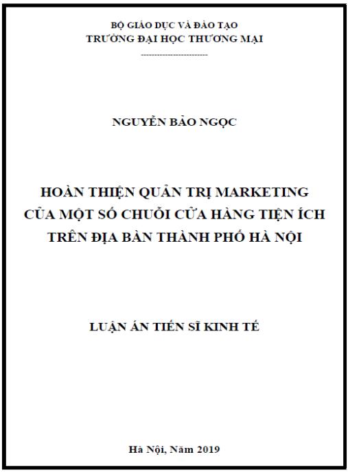 Luận án Hoàn thiện quản trị marketing của một số chuỗi cửa hàng tiện ích trên địa bàn Thành phố Hà Nội