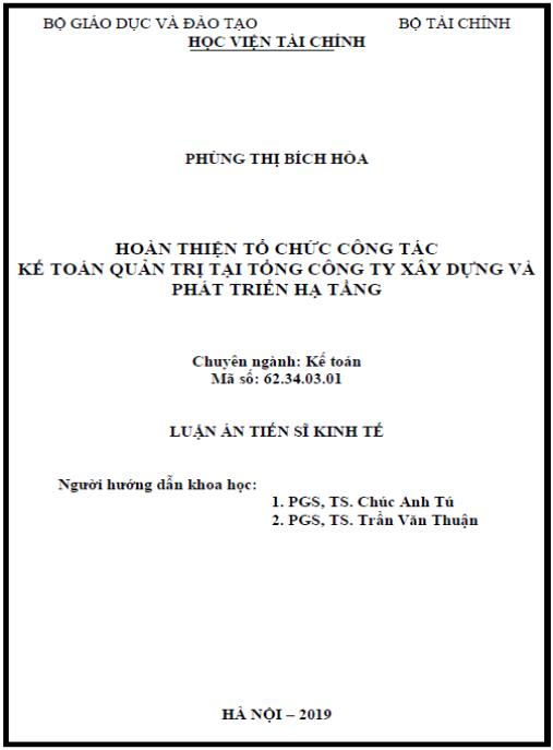Luận án Hoàn thiện tổ chức công tác kế toán quản trị tại Tổng công ty Xây dựng và phát triển hạ tầng