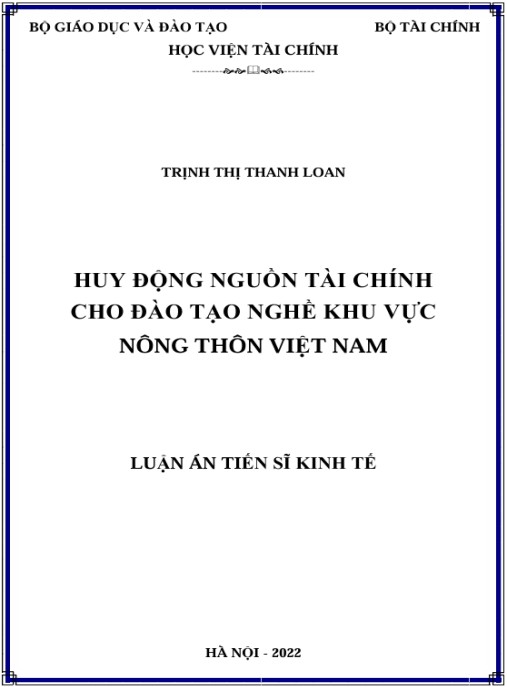 Luận án Huy động nguồn tài chính cho đào tạo nghề khu vực nông thôn Việt Nam