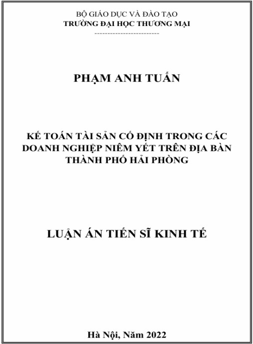Luận án Kế toán tài sản cố định trong các doanh nghiệp niêm yết trên địa bàn Thành phố Hải Phòng