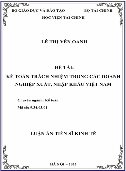 Luận án Kế toán trách nhiệm trong các doanh nghiệp xuất nhập khẩu Việt Nam