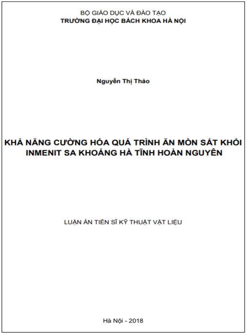 Luận án Khả năng cường hóa quá trình ăn mòn sắt khỏi inmenit sa khoáng Hà Tĩnh hoàn nguyên