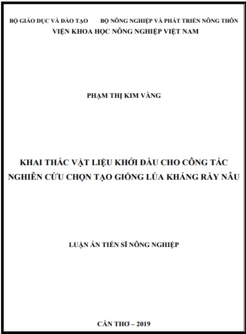 Luận án Khai thác vật liệu khởi đầu cho công tác nghiên cứu chọn tạo giống lúa kháng rầy nâu