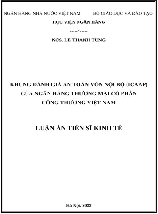 Luận án Khung đánh giá an toàn vốn nội bộ (ICAAP) của Ngân hàng TMCP Công Thương Việt Nam