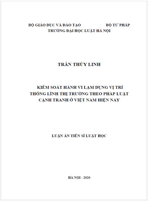 Luận án Kiểm soát hành vi lạm dụng vị trí thống lĩnh thị trường theo pháp luật cạnh tranh ở Việt Nam hiện nay