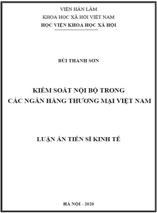 Luận án Kiểm soát nội bộ trong các ngân hàng thương mại Việt Nam
