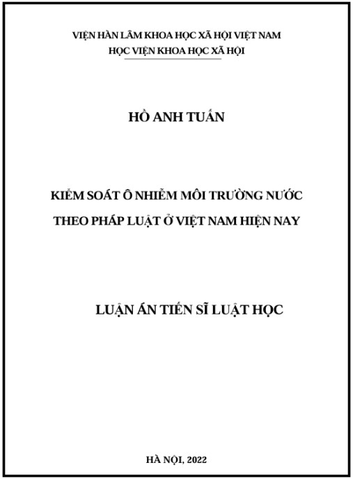 Luận án Kiểm soát ô nhiễm môi trường nước theo pháp luật ở Việt Nam hiện nay