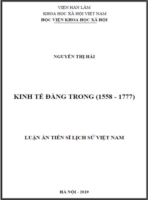 Luận án Kinh tế Đàng Trong (1558-1777)