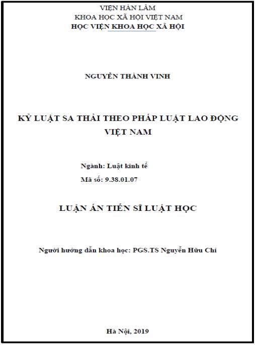 Luận án Kỷ luật sa thải theo pháp luật lao động Việt Nam