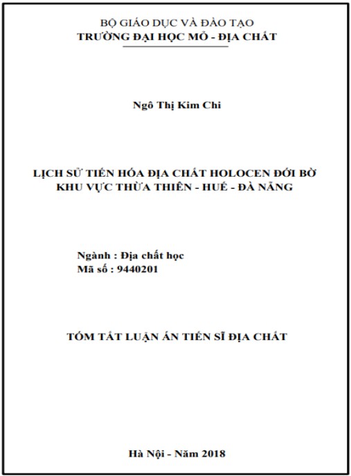 Luận án Lịch sử tiến hóa địa chất Holocen đới bờ khu vực Thừa Thiên – Huế – Đà Nẵng