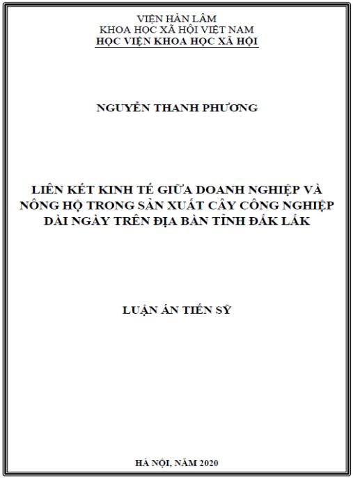 Luận án Liên kết kinh tế giữa doansh nghiệp và nông hộ trong sản xuất cây công nghiệp dài ngày trên địa bàn tỉnh Đắk Lắk