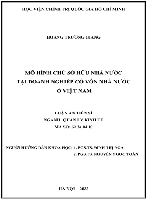 Luận án Mô hình chủ sở hữu nhà nước tại doanh nghiệp có vốn nhà nước ở Việt Nam