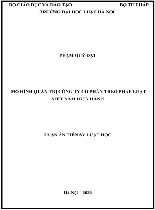 Luận án Mô hình quản trị công ty cổ phần theo pháp luật Việt Nam hiện hành