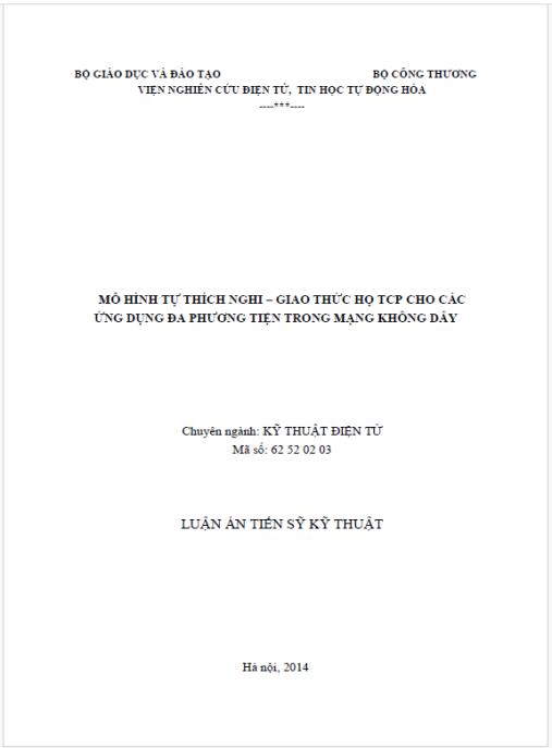 Luận án Mô hình thích nghi – giao thức họ TCP cho các ứng dụng đa phương tiện trong mạng không dây