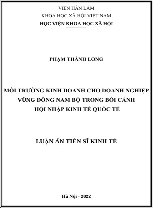 Luận án Môi trường kinh doanh cho doanh nghiệp vùng Đông Nam bộ trong bối cảnh hội nhập kinh tế quốc tế