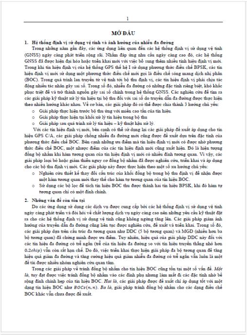 Luận án Một số kỹ thuật giảm nhiễu đa đường và hạn chế sai lệch đồng bộ cho tín hiệu định vị điều chế dạng BOC