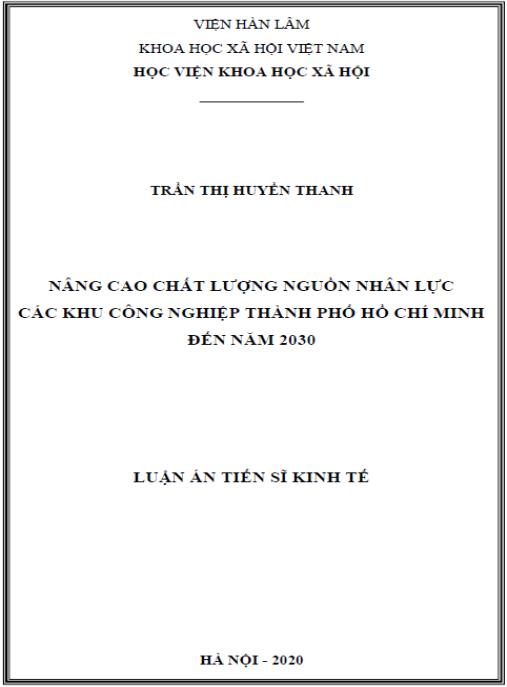 Luận án Nâng cao chất lượng nguồn nhân lực các khu công nghiệp thành phố Hồ Chí Minh đến năm 2030