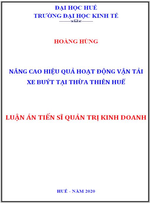 Luận án Nâng cao hiệu quả hoạt động vận tải xe buýt tại Thừa Thiên Huế