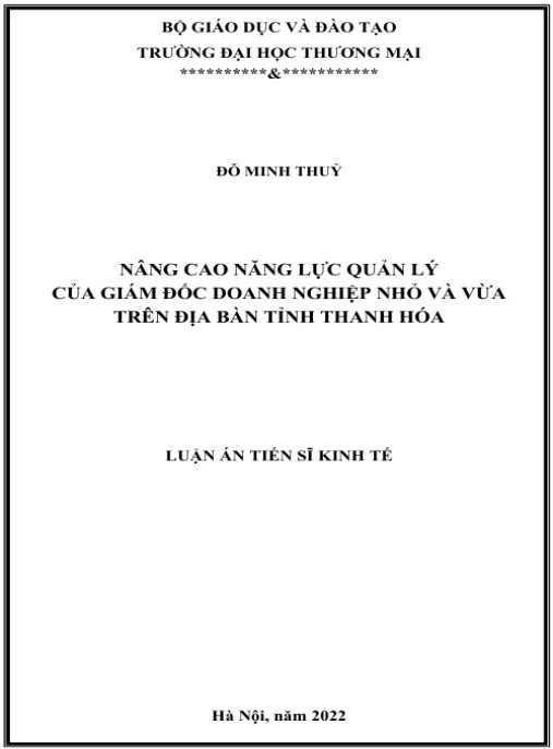 Luận án Nâng cao năng lực quản lý của giám đốc doanh nghiệp nhỏ và vừa trên địa bàn tỉnh Thanh Hoá