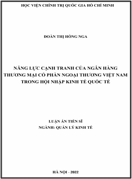 Luận án Năng lực cạnh tranh của Ngân hàng thương mại cổ phần Ngoại thương Việt Nam trong hội nhập kinh tế quốc tế