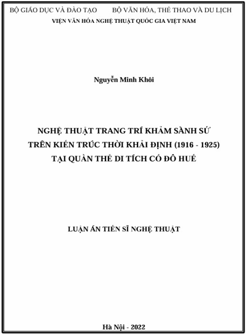 Luận án Nghệ thuật trang trí khảm sành sứ trên kiến trúc thời Khải Định (1916-1925) tại Quần thể Di tích Cố đô Huế