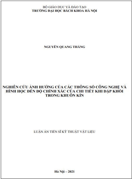 Luận án Nghiên cứu ảnh hưởng của các thông số công nghệ và hình học đến độ chính xác của chi tiết khi dập khối trong khuôn kín