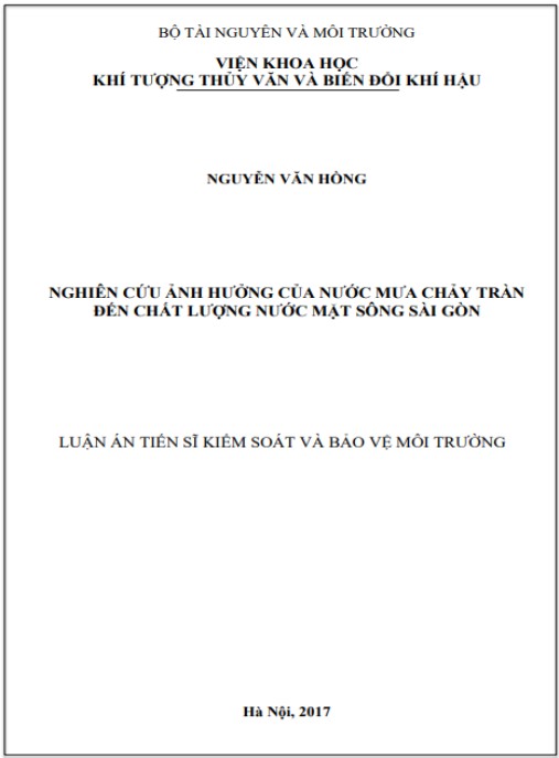 Luận án Nghiên cứu ảnh hưởng của nước mưa chảy tràn đến chất lượng nước mặt sông Sài Gòn