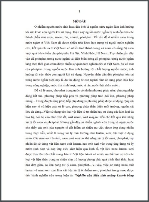 Luận án Nghiên cứu biến tính quặng Laterit bằng La2O3 và CeO2 để xử lý Asen và Photphat trong môi trường nước