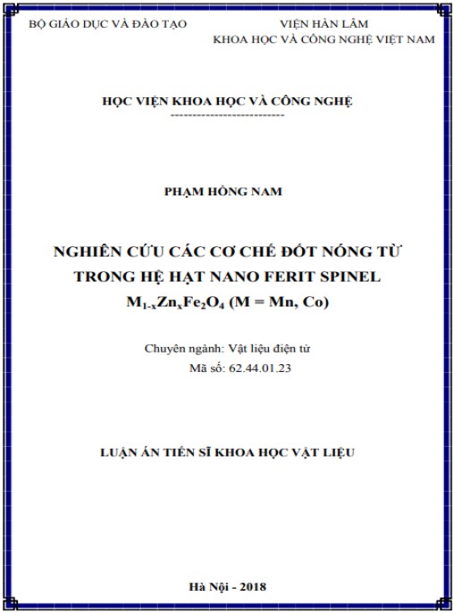 Luận án Nghiên cứu các cơ chế đốt nóng từ trong hệ hạt nano ferit spinel m1-xznxfe2o4 (M = Mn, Co)