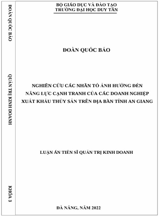 Luận án Nghiên cứu các nhân tố ảnh hưởng đến năng lực cạnh tranh của các doanh nghiệp xuất khẩu thủy sản trên địa bàn tỉnh An Giang