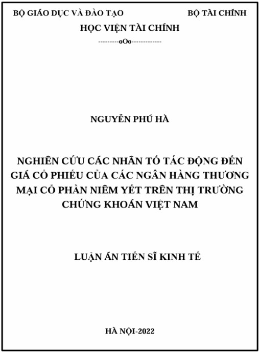 Luận án Nghiên cứu các nhân tố tác động đến giá cổ phiếu của các ngân hàng thương mại cổ phần niêm yết trên Thị trường chứng khoán Việt Nam