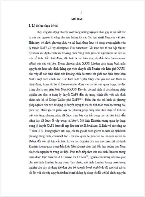Luận án Nghiên cứu các tham số nhiệt động và các cumulant của một số vật liệu trong phương pháp XAFS phi điều hòa