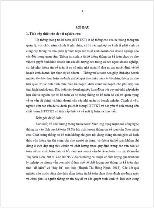 Luận án Nghiên cứu các yếu tố ảnh hưởng đến chất lượng hệ thống thông tin kế toán tại các doanh nghiệp nhỏ và vừa trên địa bàn thành phố Hà Nội