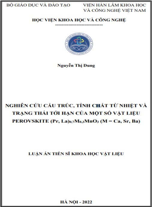 Luận án Nghiên cứu cấu trúc, tính chất từ nhiệt và trạng thái tới hạn của một số vật liệu perovskite (Pr, La)0,7M0,3MnO3 (M = Ca, Sr, Ba)