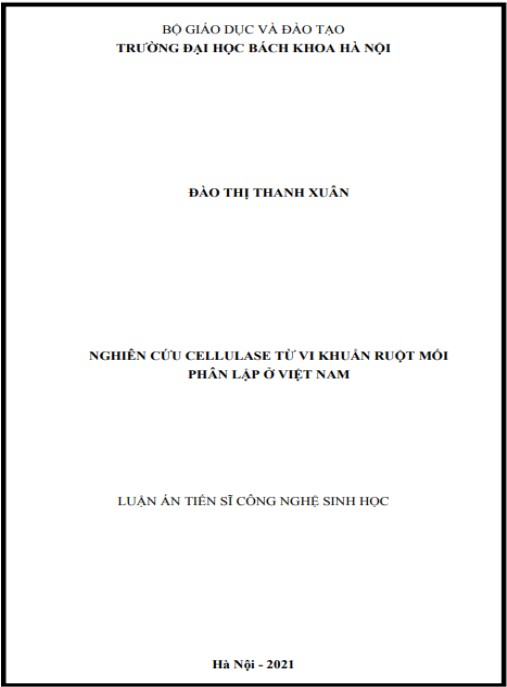 Luận án Nghiên cứu cellulase từ vi khuẩn ruột mối phân lập ở Việt Nam