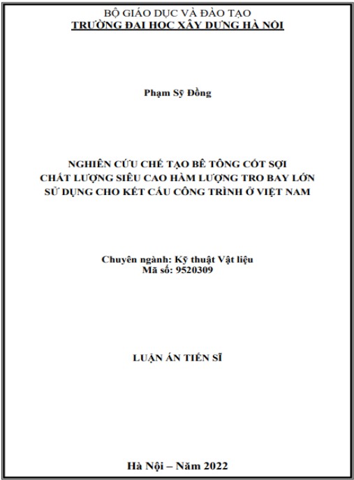 Luận án Nghiên cứu chế tạo bê tông cốt sợi chất lượng siêu cao hàm lượng tro bay lớn sử dụng cho kết cấu công trình ở Việt Nam.