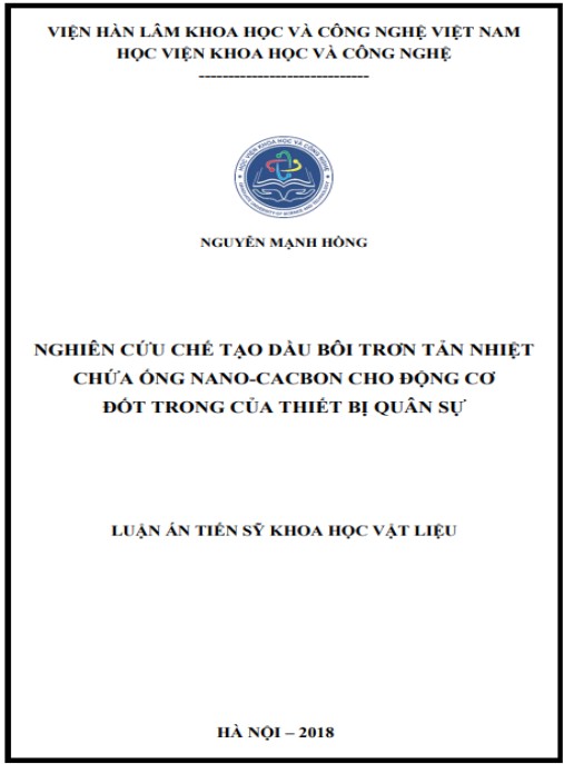 Luận án Nghiên cứu chế tạo dầu bôi trơn tản nhiệt chứa ống NANO-CACBON cho động cơ đốt trong của thiết bị quân sự