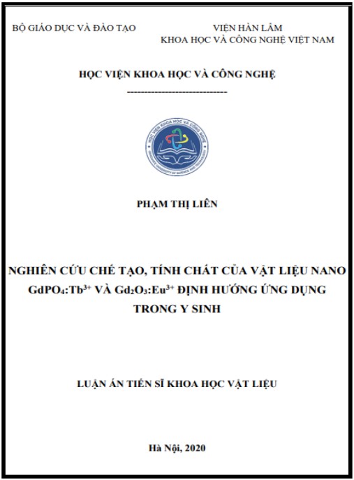 Luận án Nghiên cứu chế tạo, tính chất của vật liệu nano GdPO4:Tb3+ và Gd2O3:Eu3+ định hướng ứng dụng trong y sinh