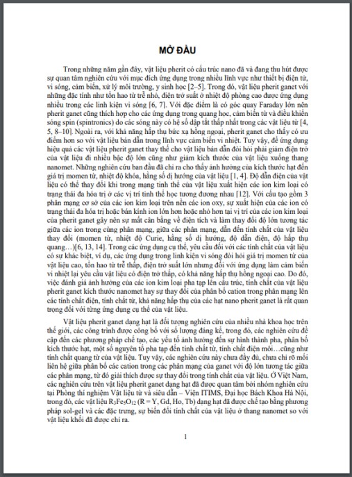 Luận án Nghiên cứu chế tạo và ảnh hưởng của các ion pha tạp lên cấu trúc và các tính chất từ của yttri sắt ganet.