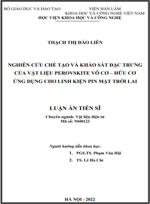 Luận án Nghiên cứu chế tạo và khảo sát đặc trưng của vật liệu perovskite vô cơ – hữu cơ ứng dụng cho linh kiện pin mặt trời lai