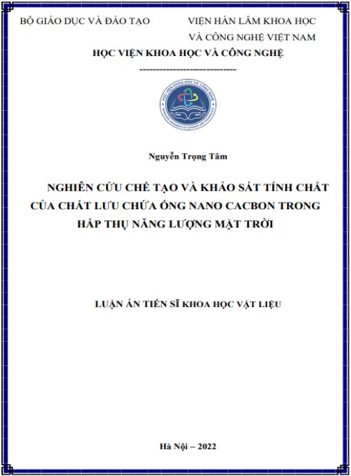 Luận án Nghiên cứu chế tạo và khảo sát tính chất của chất lưu chứa ống nano cacbon trong hấp thụ năng lượng mặt trời