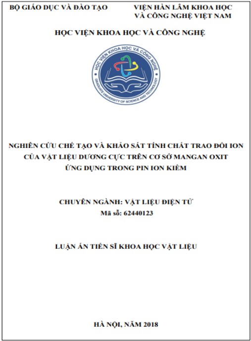 Luận án Nghiên cứu chế tạo và khảo sát tính chất trao đổi ion của vật liệu dương cực trên cơ sở mangan oxit ứng dụng trong pin ion kiềm
