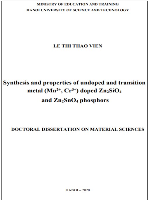 Luận án Nghiên cứu chế tạo và tính chất của vật liệu Zn2SiO4 và Zn2SnO4 không pha tạp và pha tạp các ion kim loại chuyển tiếp (Mn2+, Cr3+)
