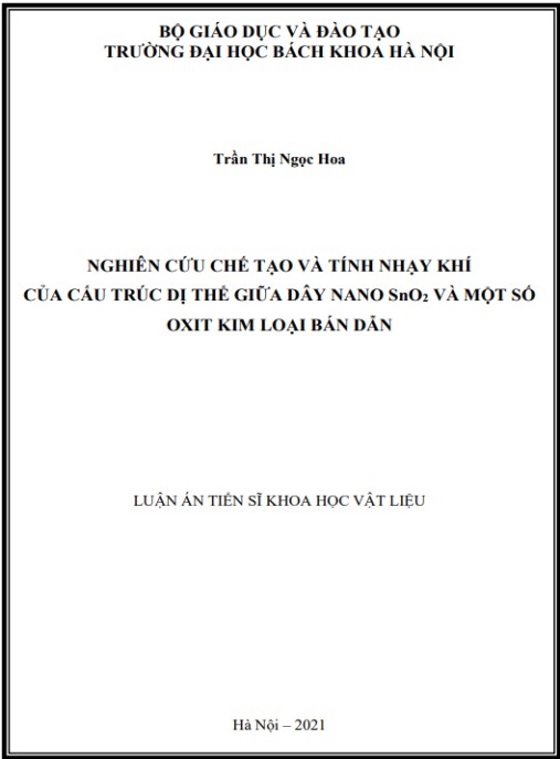 Luận án Nghiên cứu chế tạo và tính nhạy khí của cấu trúc dị thể giữa dây nano SnO2 và một số oxit kim loại bán dẫn