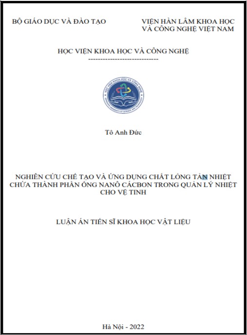 Luận án Nghiên cứu chế tạo và ứng dụng chất lỏng tản nhiệt chứa thành phần ống nanô cácbon trong quản lý nhiệt cho vệ tinh